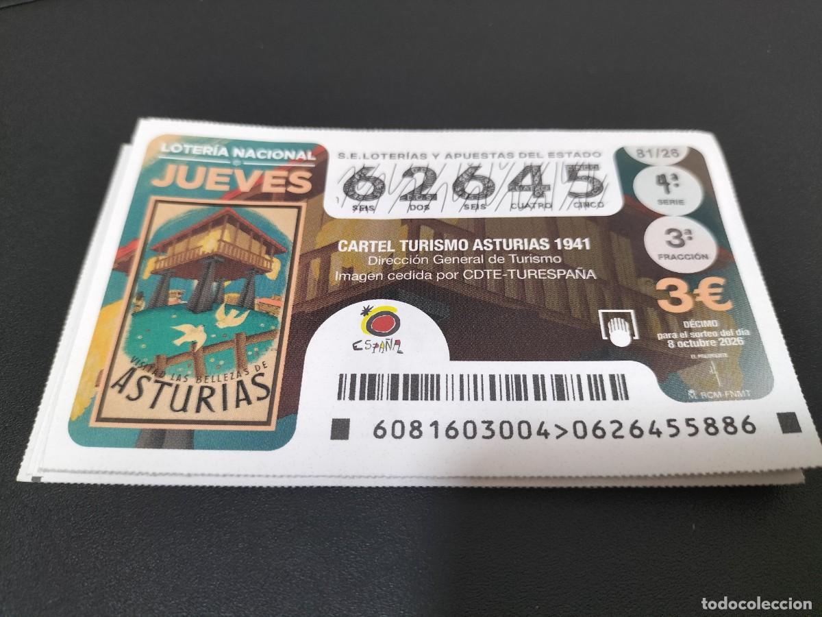 Loter&iacute;a nacional: 1 DECIMO LOTERIA NACIONAL JUEVES 8 OCTUBRE 2026 81/26 VISITAR LAS BELLEZAS DE ASTURIAS