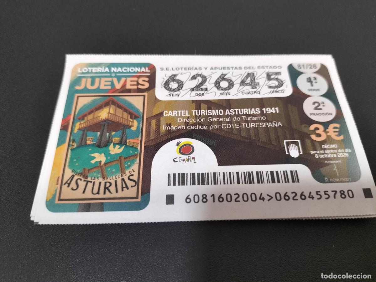 Loter&iacute;a nacional: 1 DECIMO LOTERIA NACIONAL JUEVES 8 OCTUBRE 2026 81/26 CARTEL TURISMO VISITAR LAS BELLEZAS ASTURIAS