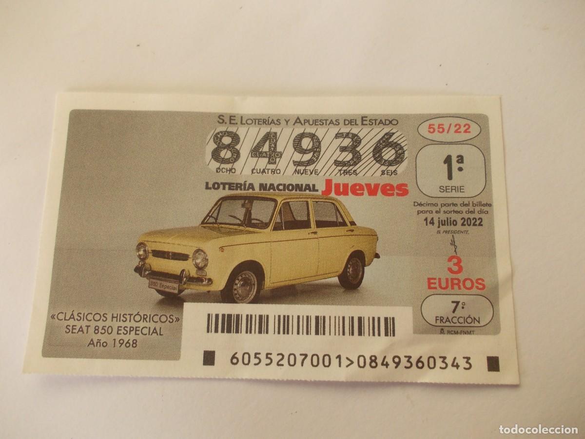 Lotteria Nationale Spagnola: Loter&iacute;a Nacional 14 Julio 2022 D&eacute;cimo Seat 850 Especial 1968 Cl&aacute;sicos Espa&ntilde;a automovil motor coche