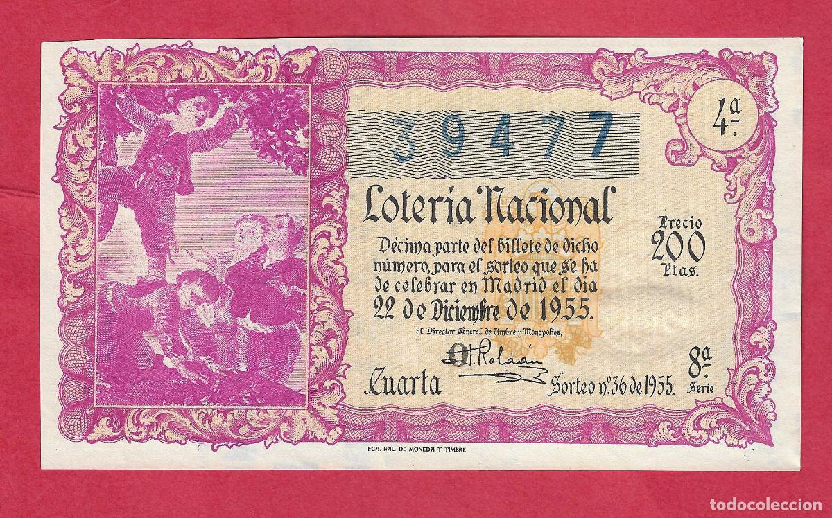 Loter&iacute;a nacional: LOTERIA SORTEO 36 DE 1955 22 DE DICIEMBRE NAVIDAD