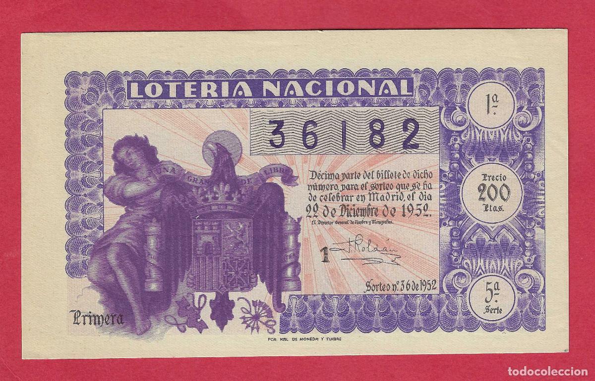 Loter&iacute;a nacional: LOTERIA SORTEO 36 DE 1952 22 DE DICIEMBRE NAVIDAD