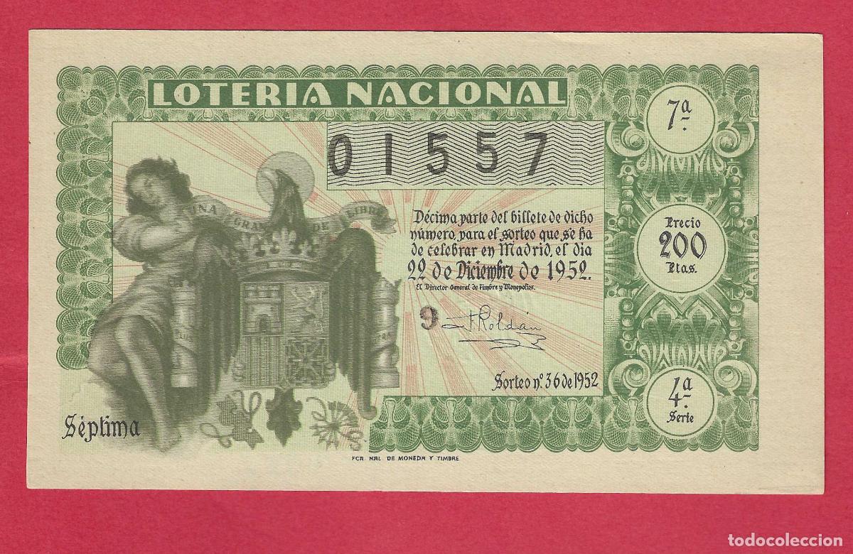 Loter&iacute;a nacional: LOTERIA SORTEO 36 DE 1952 22 DE DICIEMBRE NAVIDAD