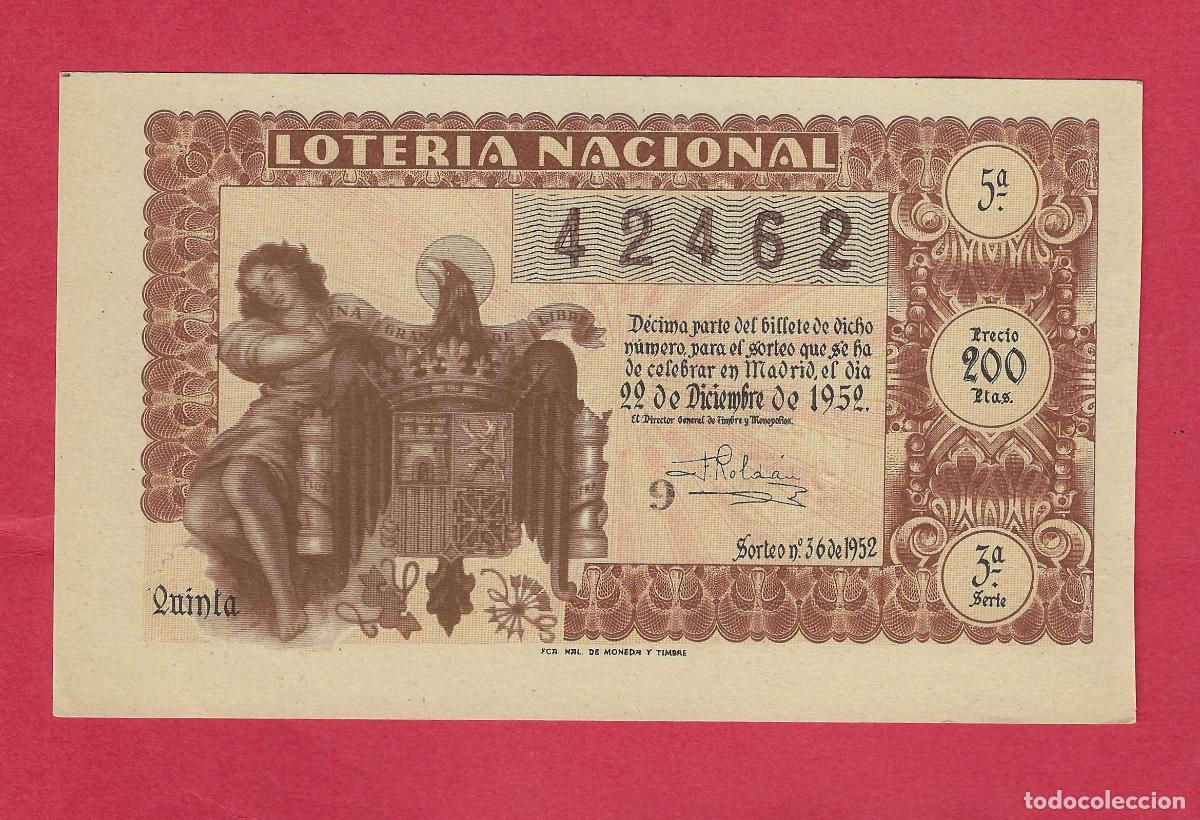 Loter&iacute;a nacional: LOTERIA SORTEO 36 DE 1952 22 DE DICIEMBRE NAVIDAD