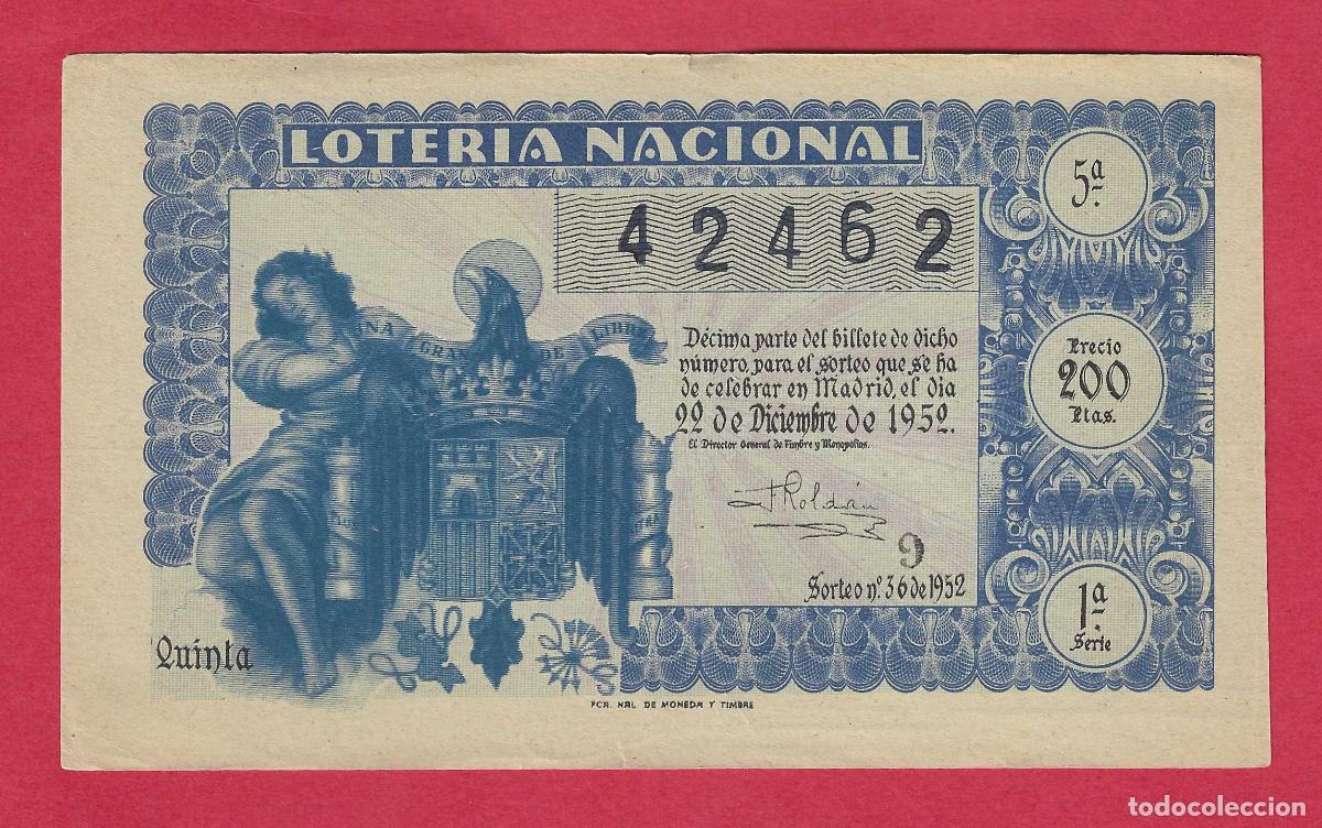 Loter&iacute;a nacional: LOTERIA SORTEO 36 DE 1952 22 DE DICIEMBRE NAVIDAD