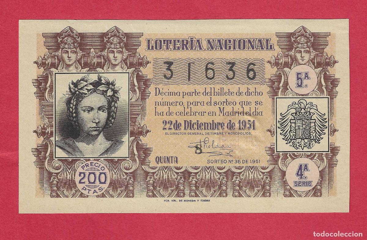 Loter&iacute;a nacional: LOTERIA SORTEO 36 DE 1951 22 DE DICIEMBRE NAVIDAD