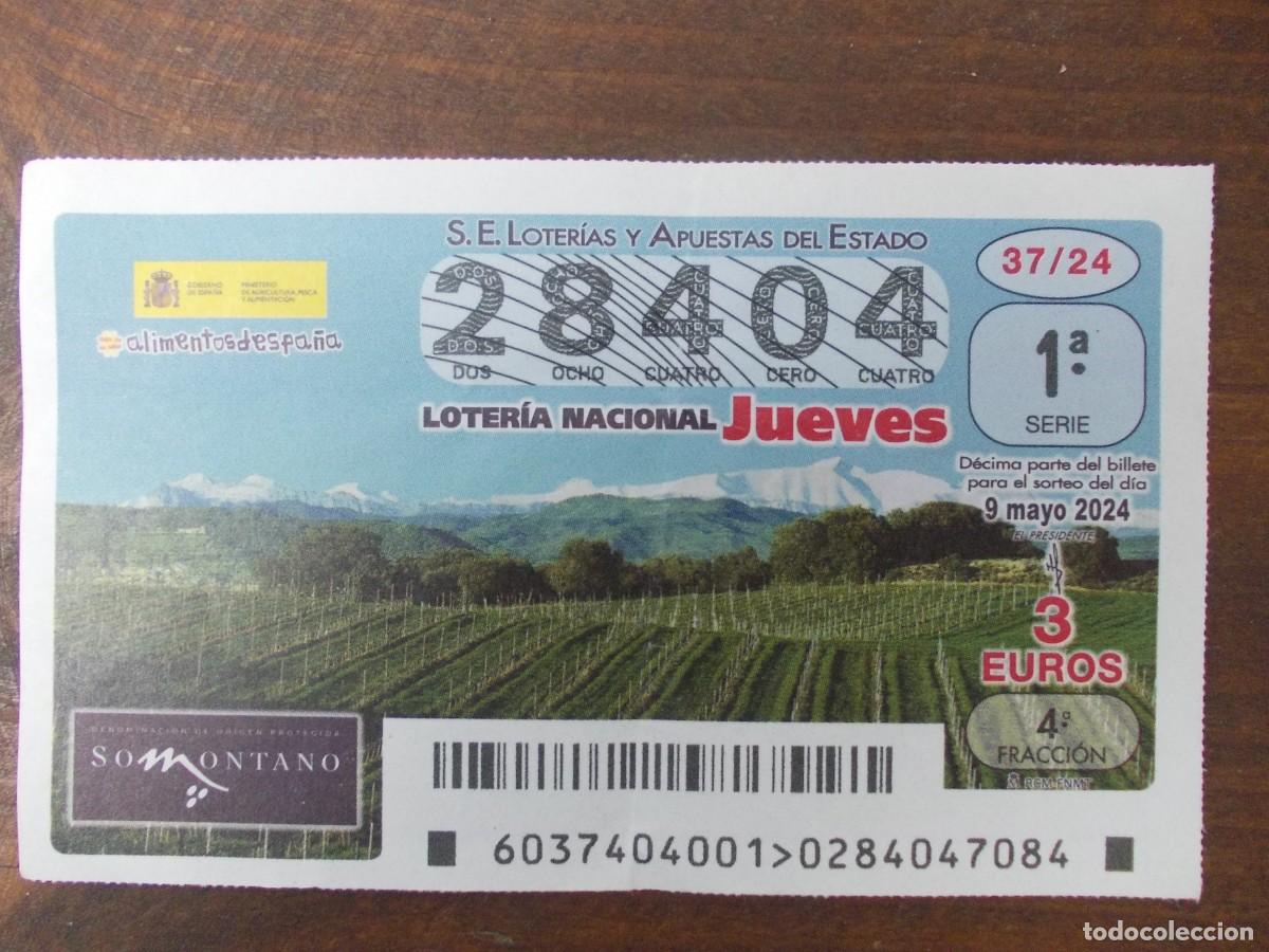 Nationale spanische Lotterie: Loter&iacute;a Nacional 9 Mayo 2024 Decimo Alimentos Espa&ntilde;a DO Somontano Viticultura Caldo Bodega