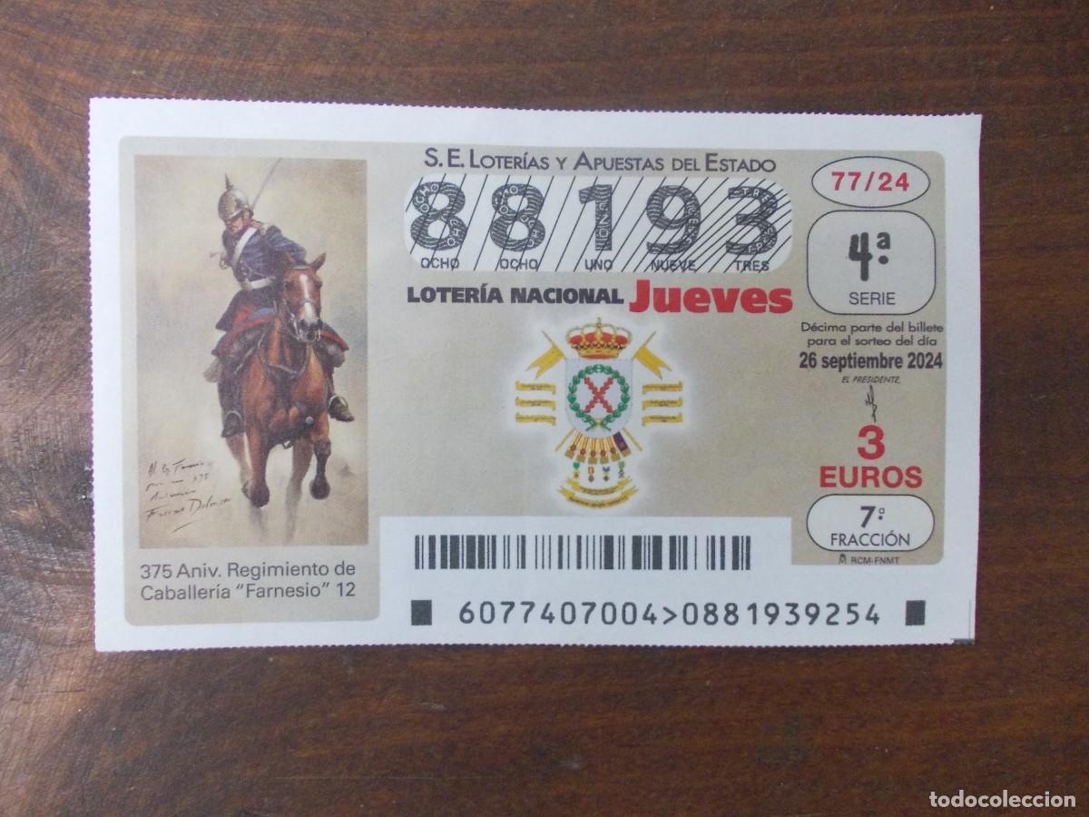 Lotaria Nacional: D&eacute;cimo Loter&iacute;a Nacional Jueves 26 septiembre 2024 375 aniversario Regimiento Caballer&iacute;a Farnesio 12