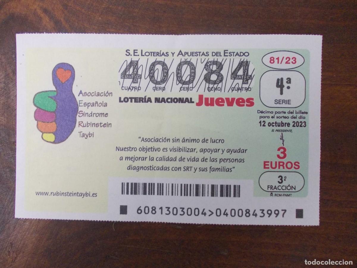 National Spanish Lottery: D&eacute;cimo Loter&iacute;a Nacional Jueves 12 octubre 2023 Asociaci&oacute;n Espa&ntilde;ola S&iacute;ndrome Rubinstein Taybi SRT