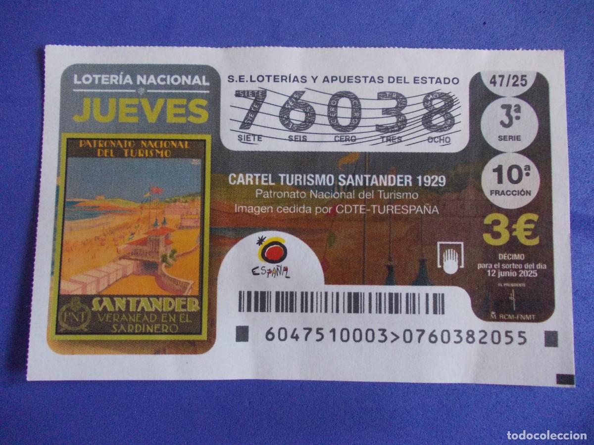 Loterie Nationale: D&eacute;cimo Loter&iacute;a Nacional Cartel Turismo Santander 1929 Patronato Nacional del Turismo 12 junio 2025