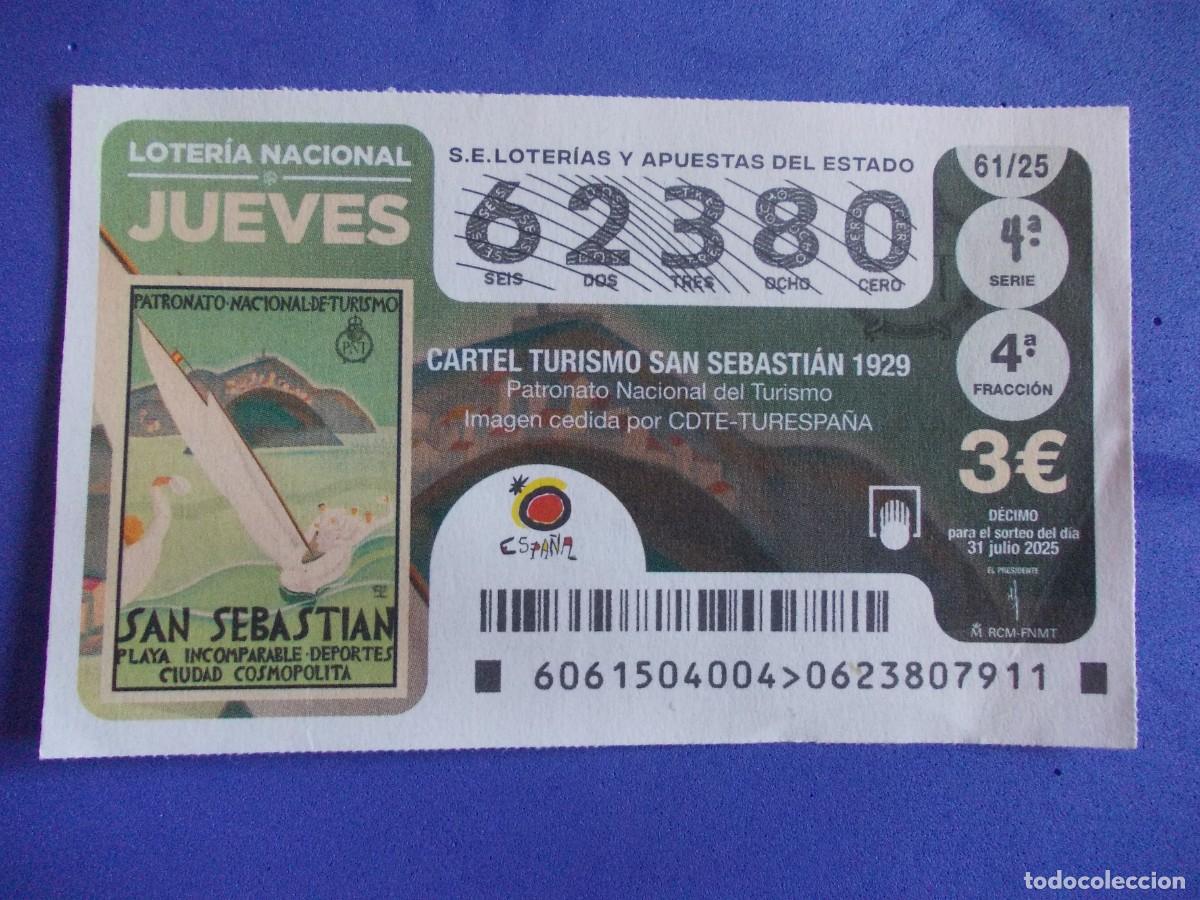 Nationale spanische Lotterie: D&eacute;cimo Loter&iacute;a Nacional Cartel Turismo San Sebasti&aacute;n Patronato Nacional del Turismo 31 julio 2025