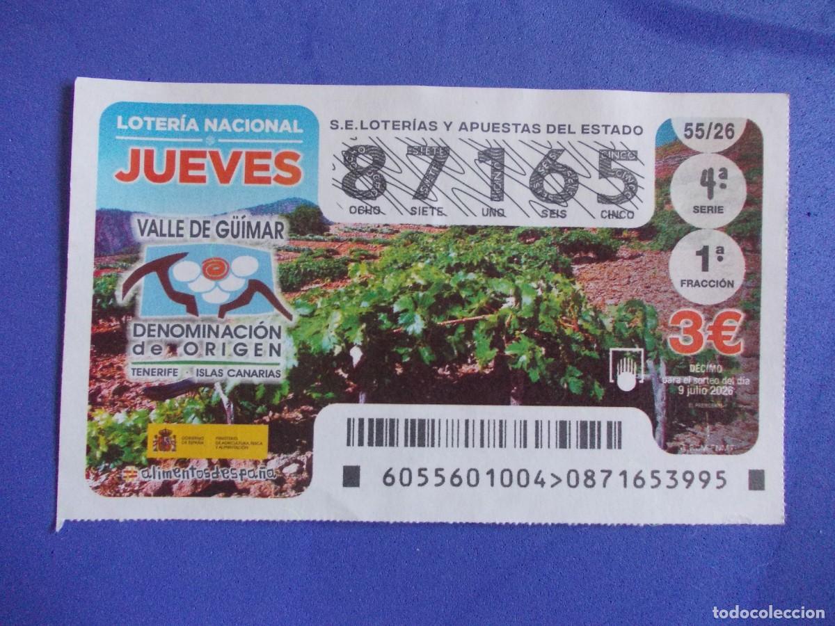 Lotteria Nationale Spagnola: D&eacute;cimo Loter&iacute;a Nacional Valle de G&uuml;&iacute;mar Denominaci&oacute;n de Origen Tenerife Islas Canarias 9 julio 2026