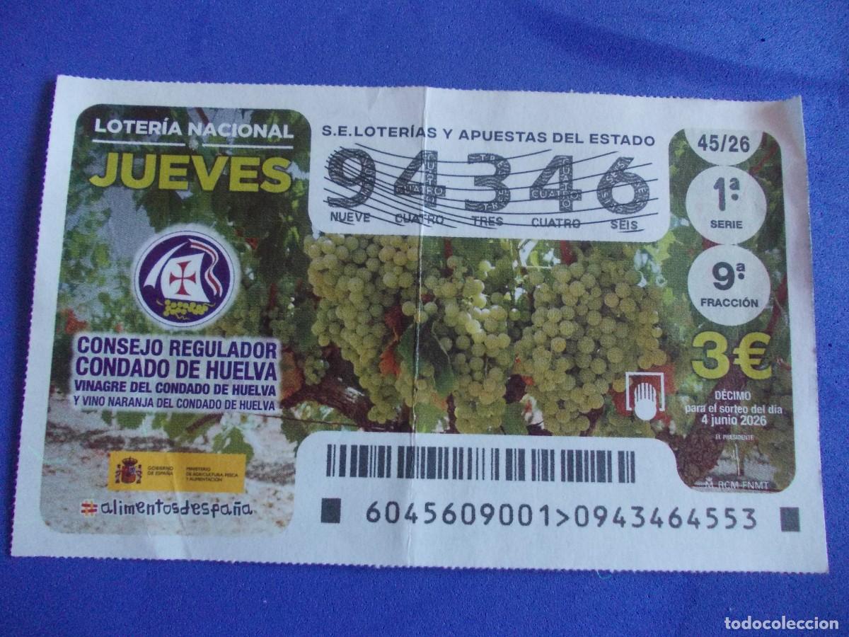 Lotteria Nationale Spagnola: Decimo Loteria Nacional Jueves 4 Junio 2026 Alimentos de Espa&ntilde;a Condado de Huelva Vinagre Vino