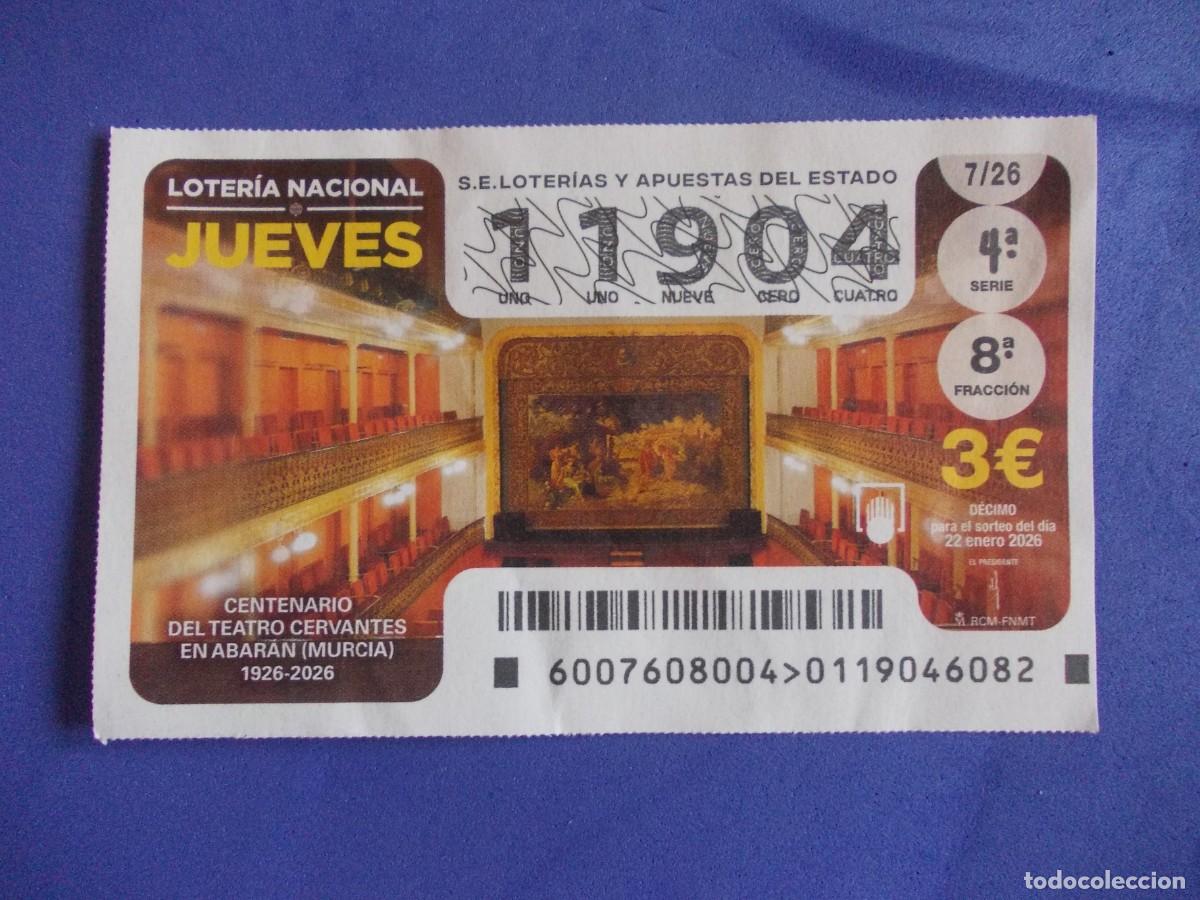 Lotteria Nationale Spagnola: D&eacute;cimo Loter&iacute;a Nacional Teatro Cervantes Abar&aacute;n Murcia Centenario 22 enero 2026 cultura arquitectura
