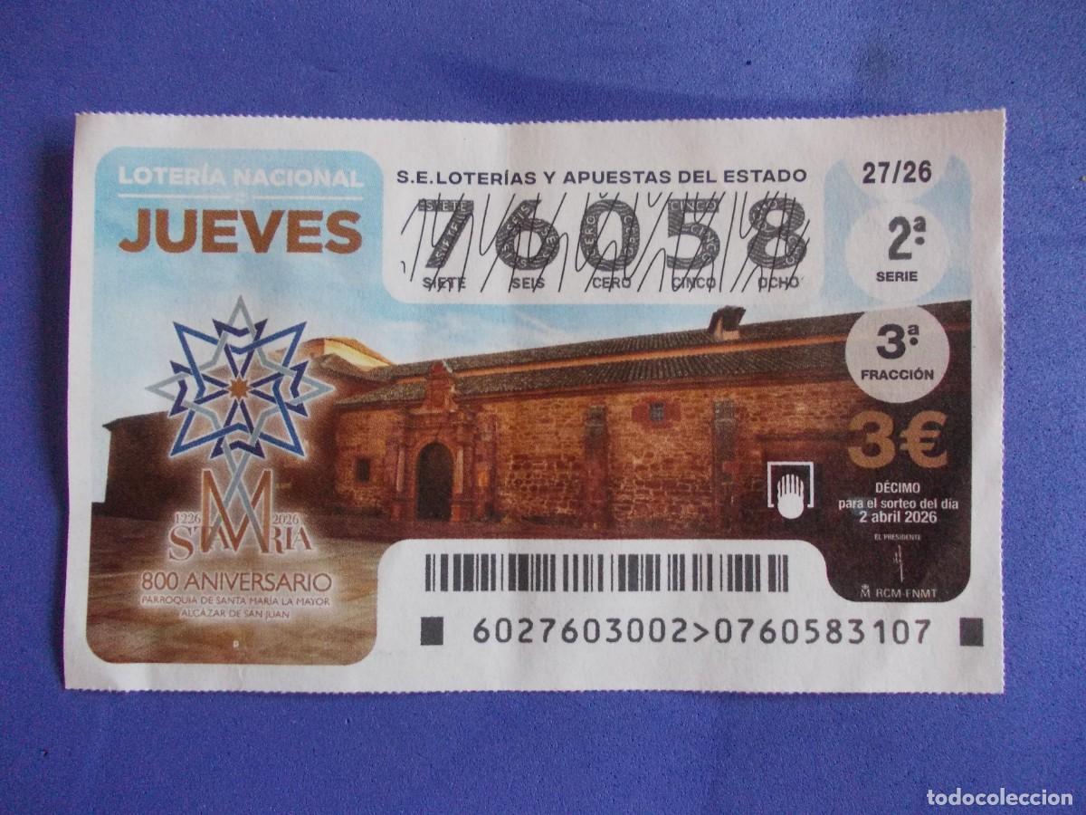 Lotteria Nationale Spagnola: Decimo LoteriaJueves 2 Abril 2026 Santa Maria Alcazar de San Juan Cruz Malta Orden San Juan
