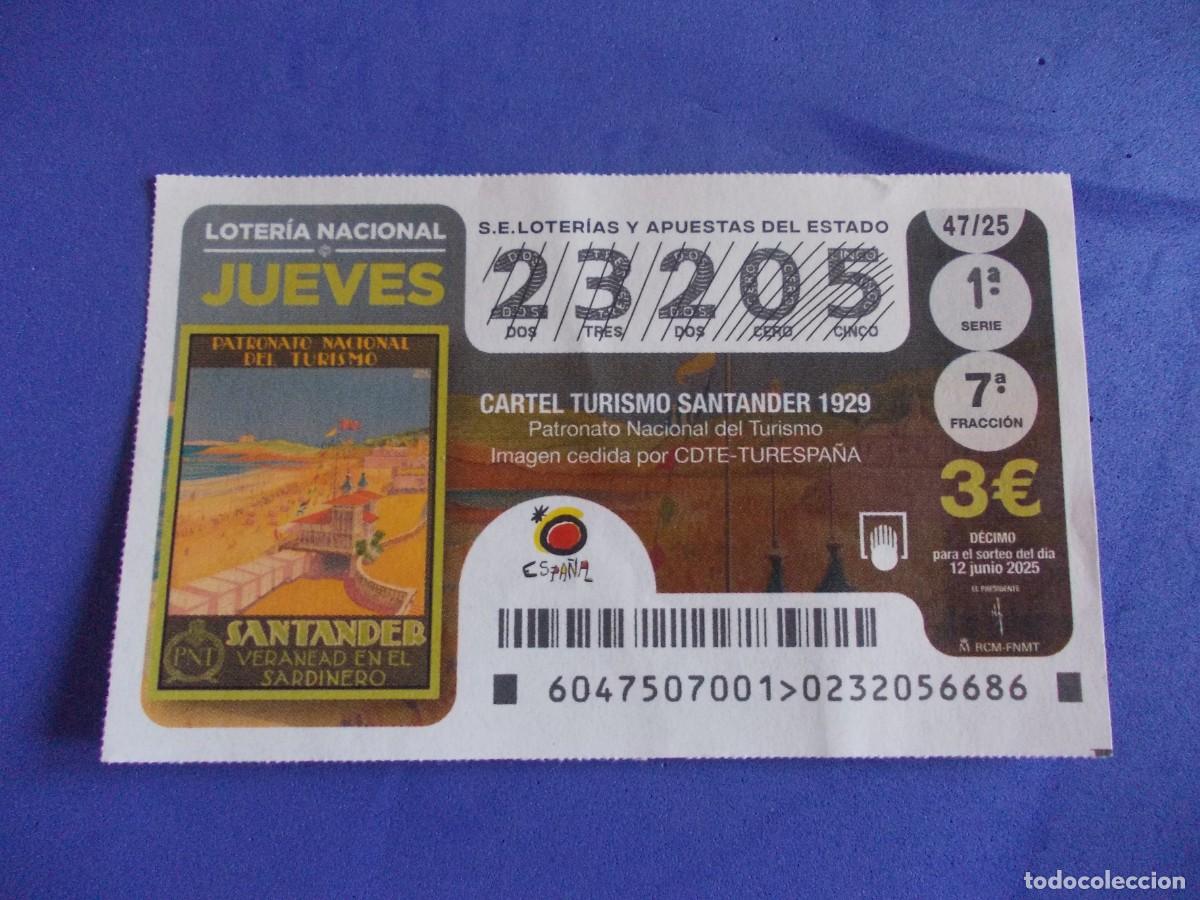 Lotteria Nationale Spagnola: Decimo Loteria Nacional Jueves 12 Junio 2025 Cartel Turismo Santander 1929 Sardinero Turespa&ntilde;a Miro