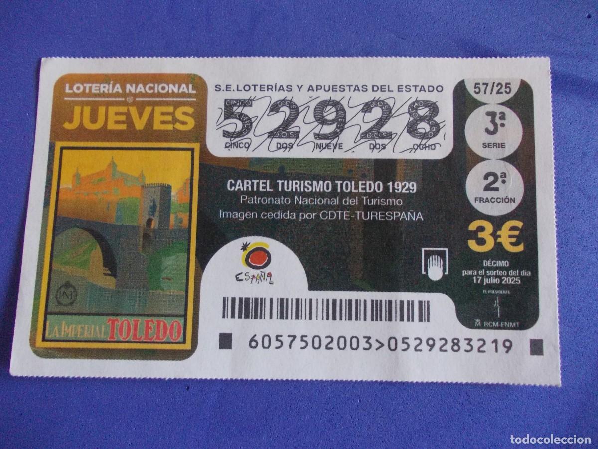Loterie Nationale: Decimo Loteria Nacional Jueves 17 Julio 2025 Cartel Turismo Toledo 1929 Alcantara Castilla La Mancha