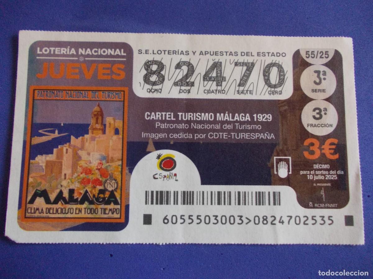 Nationale spanische Lotterie: Decimo Loteria Nacional Jueves 10 Julio 2025 Cartel Turismo Malaga 1929 Catedral Andalucia Turespa&ntilde;a