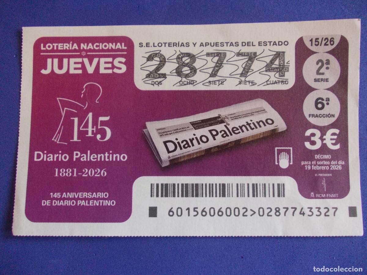 Lotaria Nacional: D&eacute;cimo Loter&iacute;a Nacional 145 aniversario Diario Palentino 19 febrero 2026 prensa Castilla y Le&oacute;n