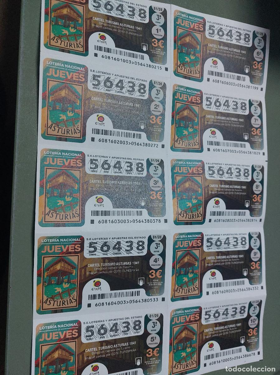 Loter&iacute;a nacional: 56438 El jueves 81/26. 10 D&eacute;cimos de Loteria Nacional. Buen estado. c-17.