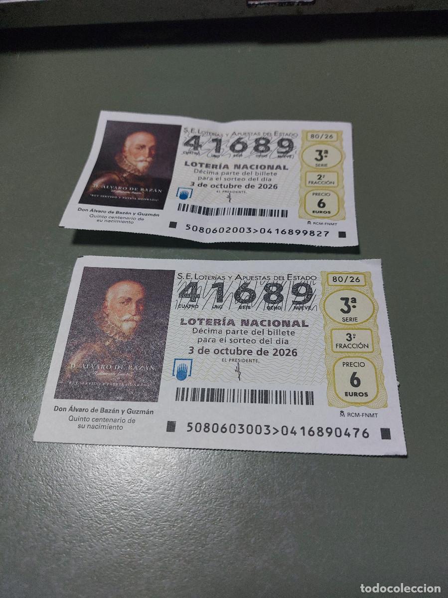 Loter&iacute;a nacional: 41689 El jueves 80/26. 2 D&eacute;cimos de Loteria Nacional. Buen estado. c-17.
