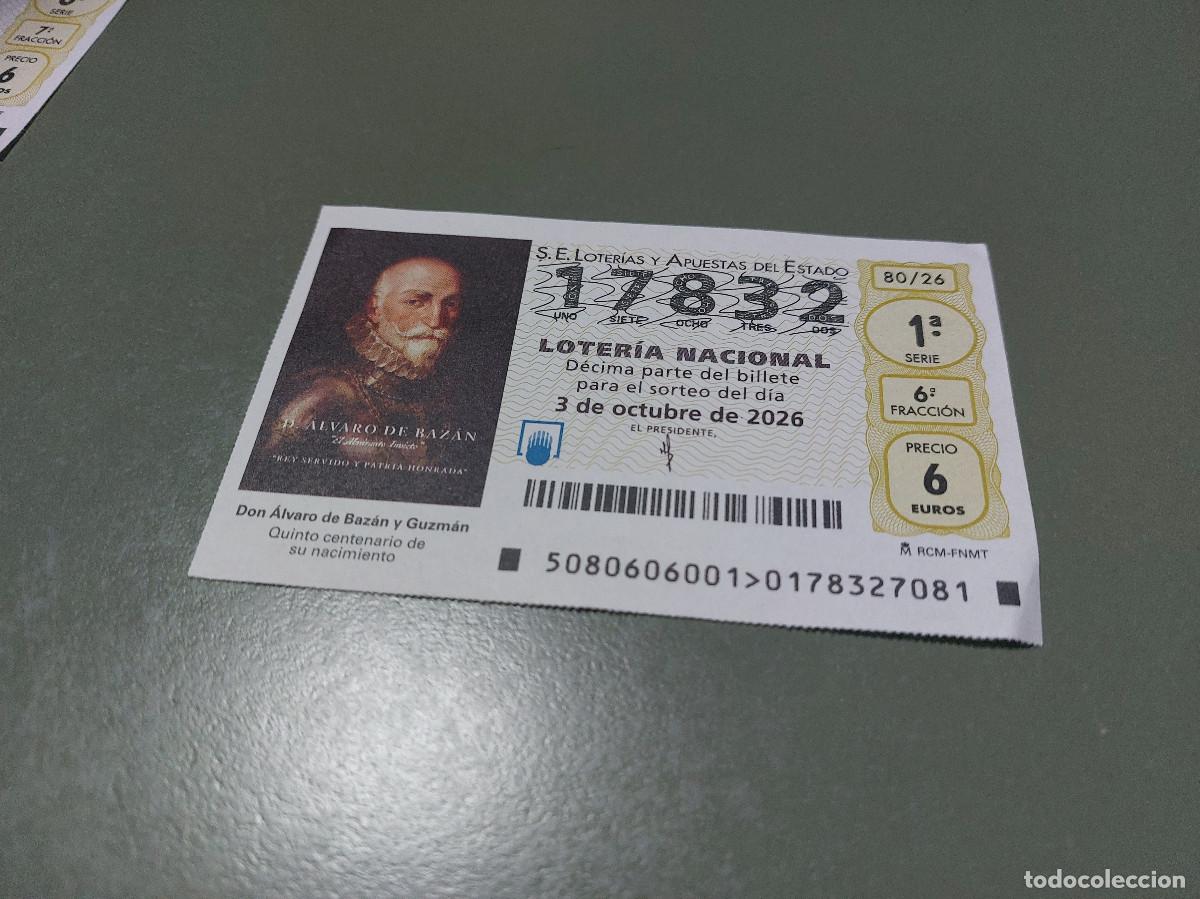 Loterie Nationale: 17832 El jueves 80/26. D&eacute;cimo de Loteria Nacional. Buen estado. c-17.