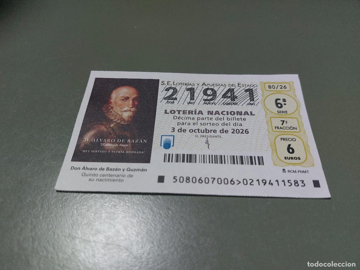 Loterie Nationale: 17832 El jueves 80/26. D&eacute;cimo de Loteria Nacional. Buen estado. c-17.