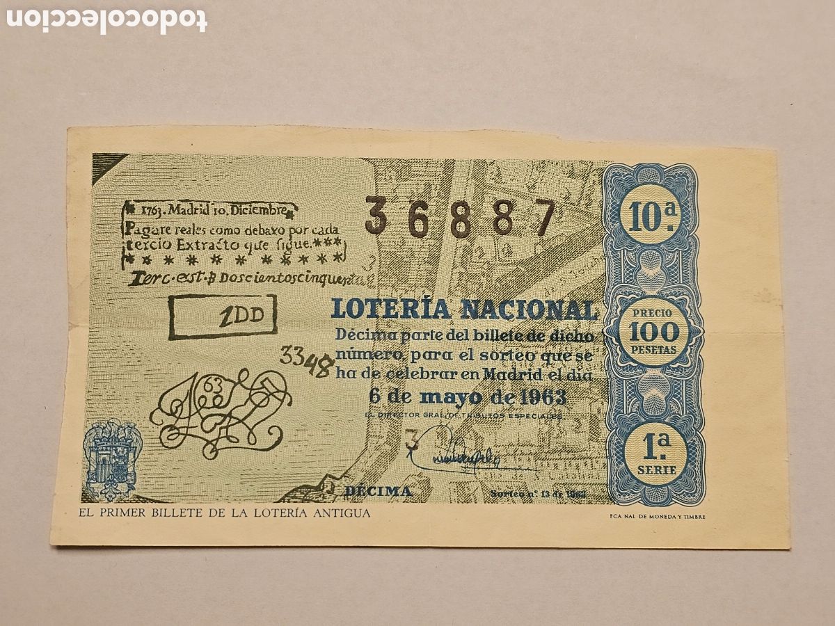 Loter&iacute;a nacional: Billete o d&eacute;cimo de loter&iacute;a, participaci&oacute;n, Mayo 1963