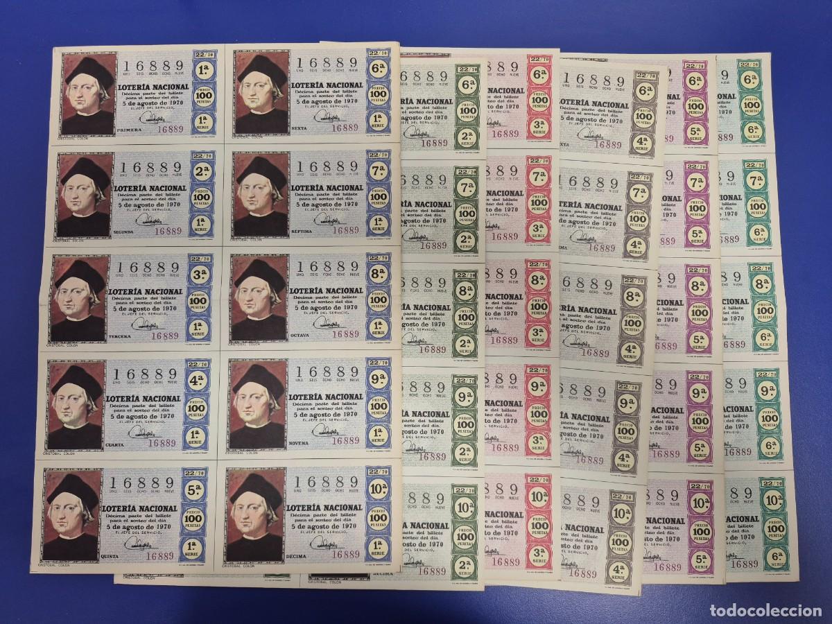 National Spanish Lottery: LOTERIA NACIONAL SORTEO 22 DE 1970 SERIE COMPLETA