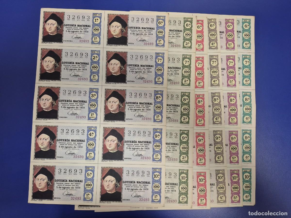 National Spanish Lottery: LOTERIA NACIONAL SORTEO 22 DE 1970 SERIE COMPLETA