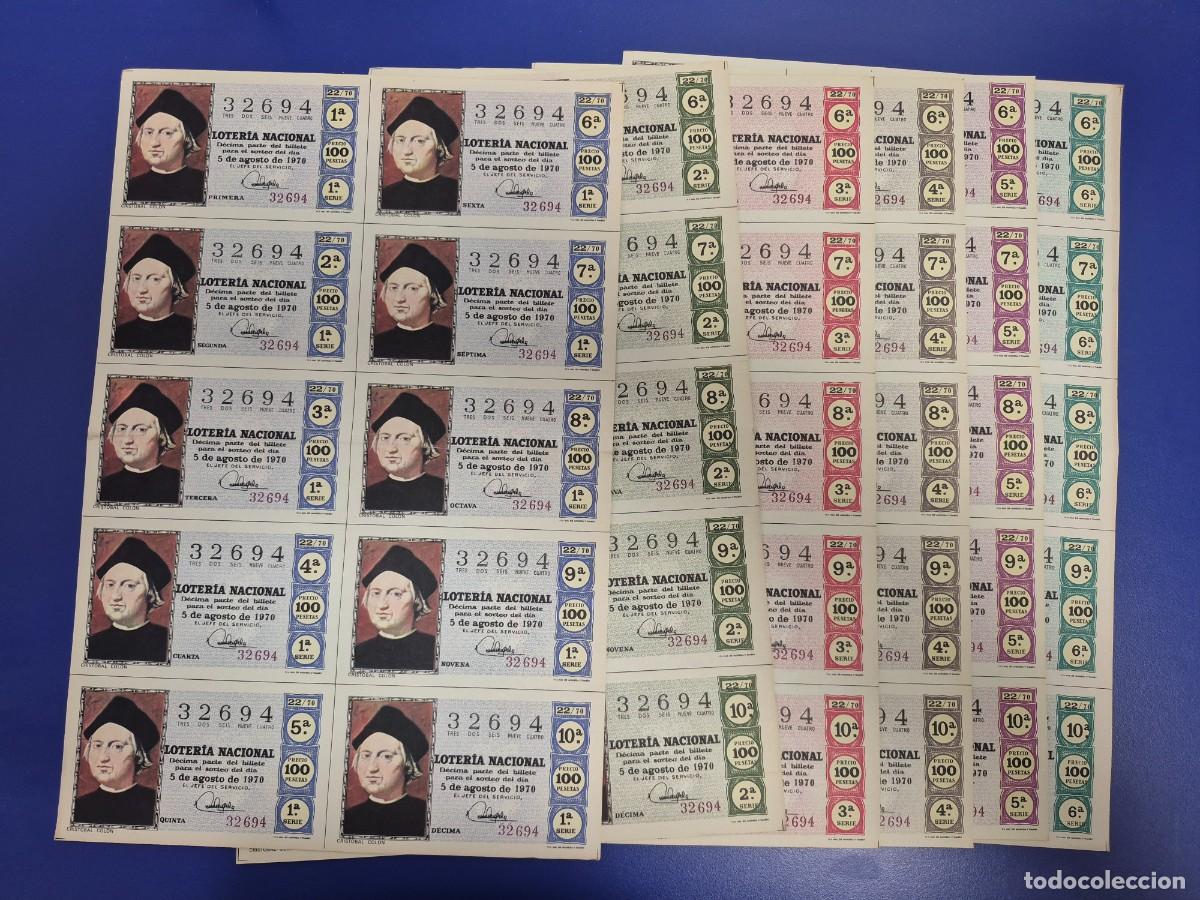 National Spanish Lottery: LOTERIA NACIONAL SORTEO 22 DE 1970 SERIE COMPLETA