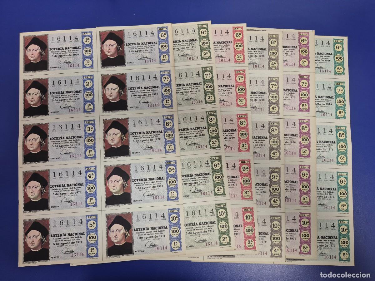 National Spanish Lottery: LOTERIA NACIONAL SORTEO 22 DE 1970 SERIE COMPLETA