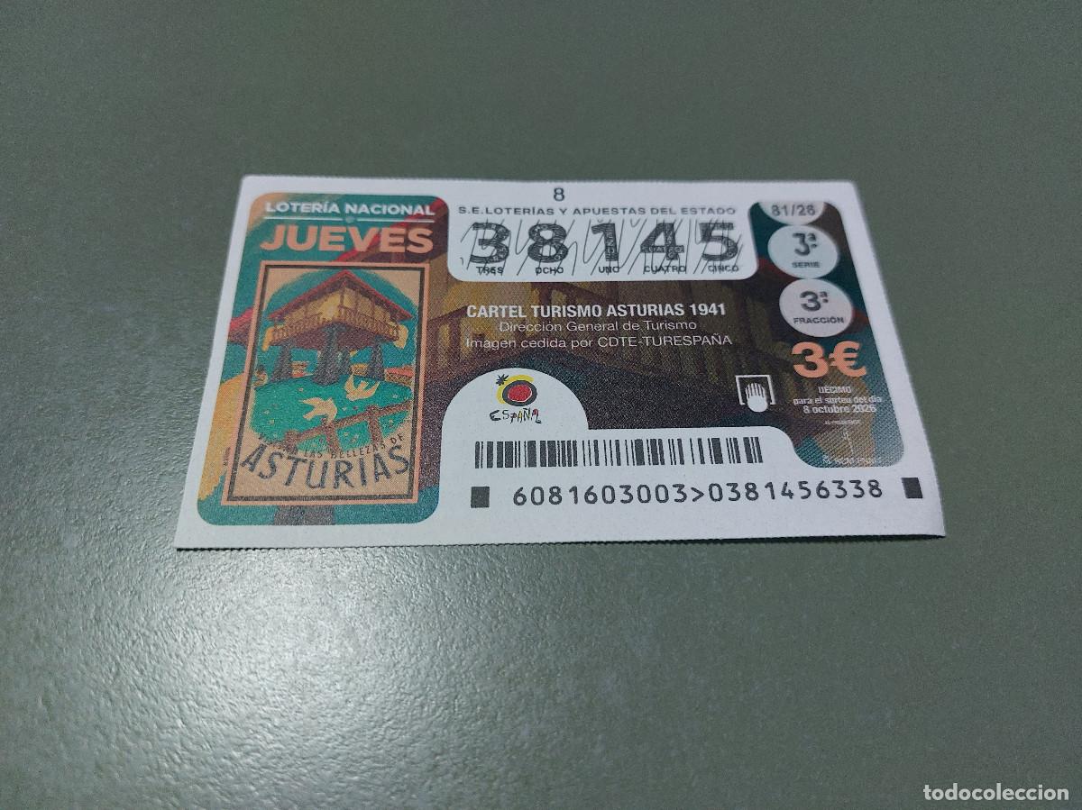 National Spanish Lottery: 38145 81/26 El Jueves. 2 D&eacute;cimo de Loteria Nacional. Buen estado. c-17.