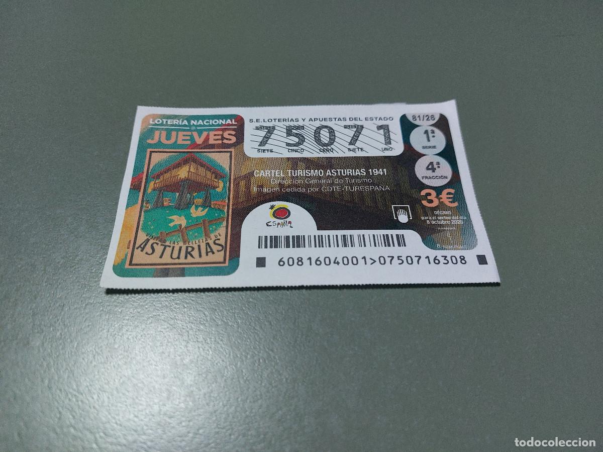 National Spanish Lottery: 75071 81/26 El Jueves. 2 D&eacute;cimo de Loteria Nacional. Buen estado. c-17.