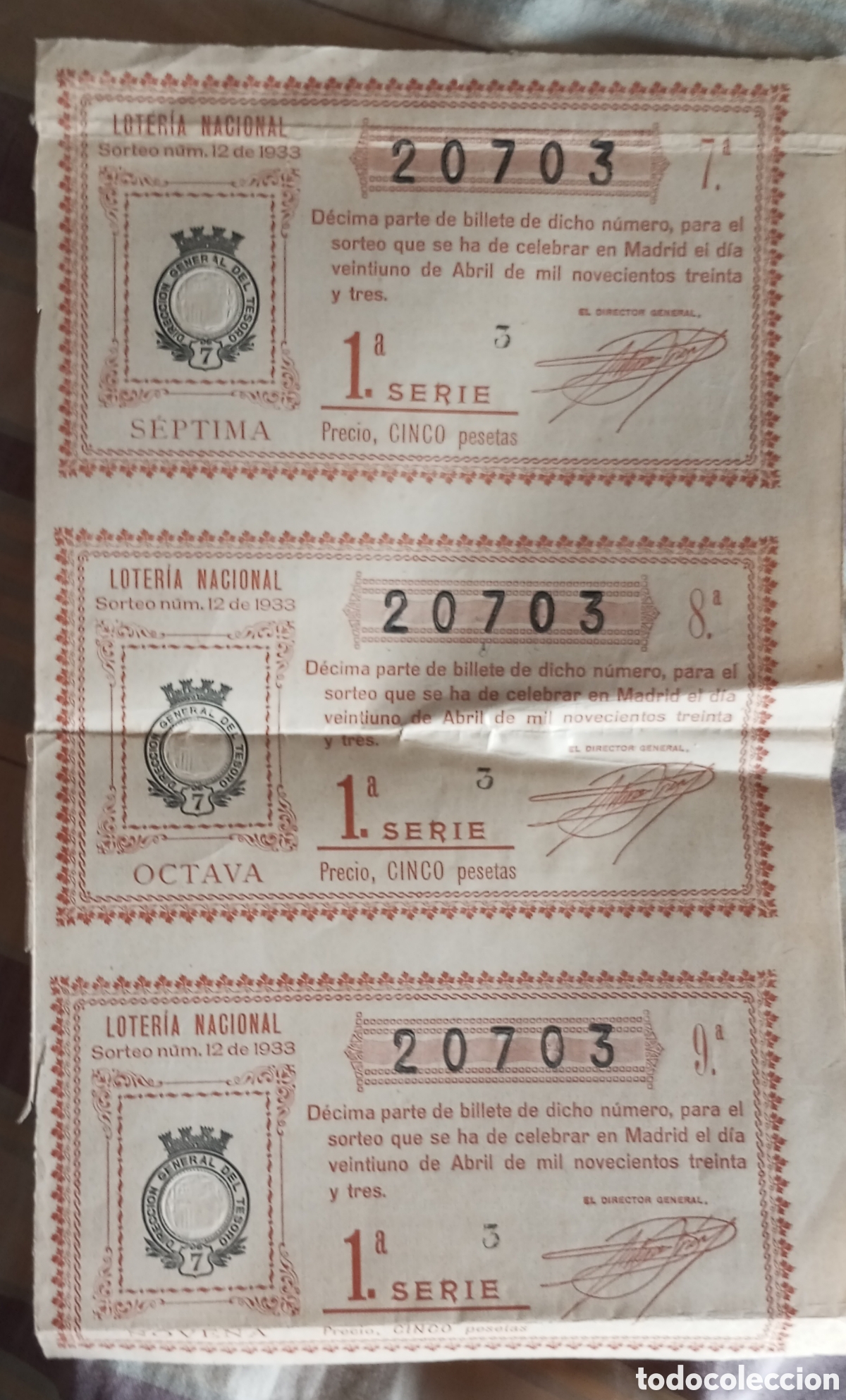 Loter&iacute;a nacional: 3 billetes loter&iacute;a nacional 21 de abril de 1933