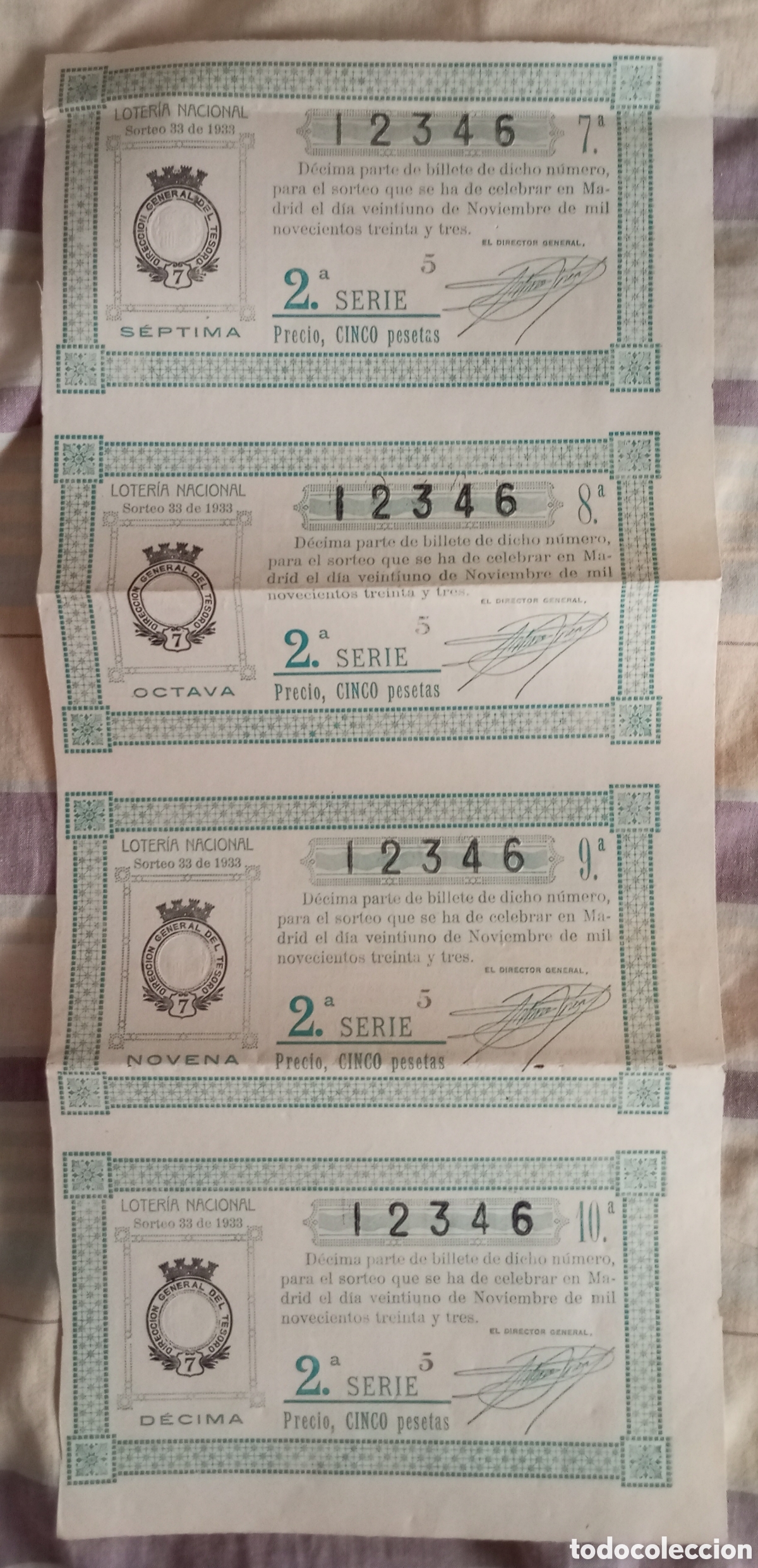 Loter&iacute;a nacional: 4 billetes loter&iacute;a nacional 21 de Noviembre de 1933