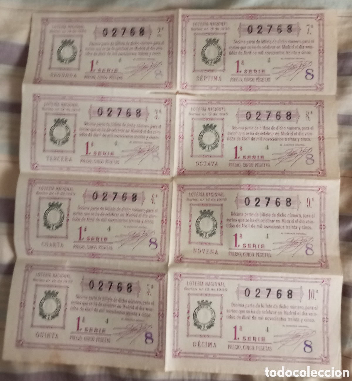 Loter&iacute;a nacional: 8 billetes loter&iacute;a nacional 22 de abril 1935 segunda republica