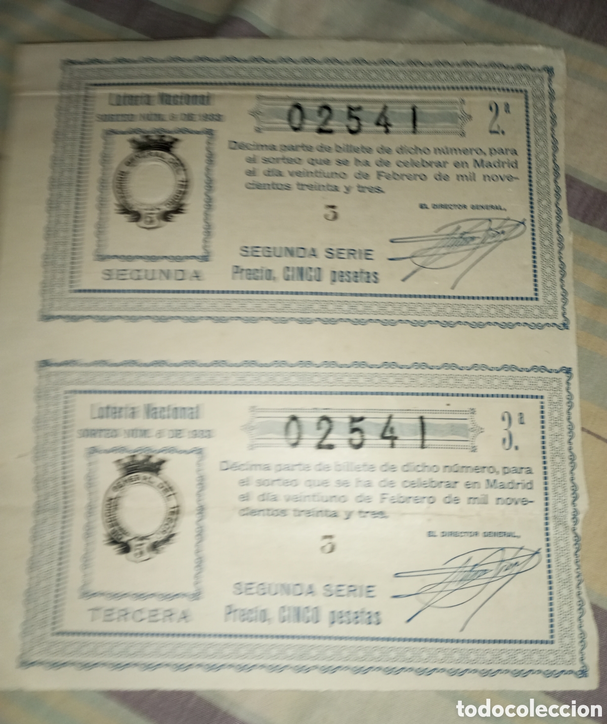 Loter&iacute;a nacional: 2 billetes loter&iacute;a nacional 21 de febrero 1933 segunda republica