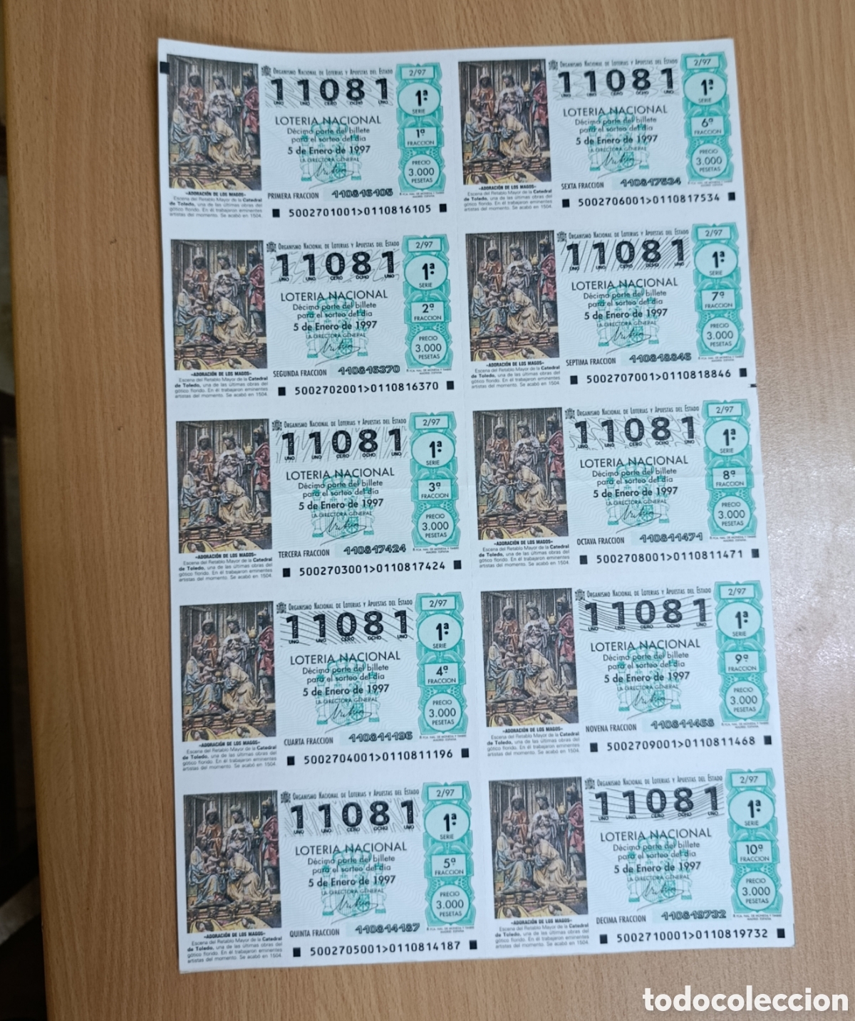 Loter&iacute;a nacional: Pliego / Billete entero de Loter&iacute;a Nacional (Sorteo del Ni&ntilde;o). 1997