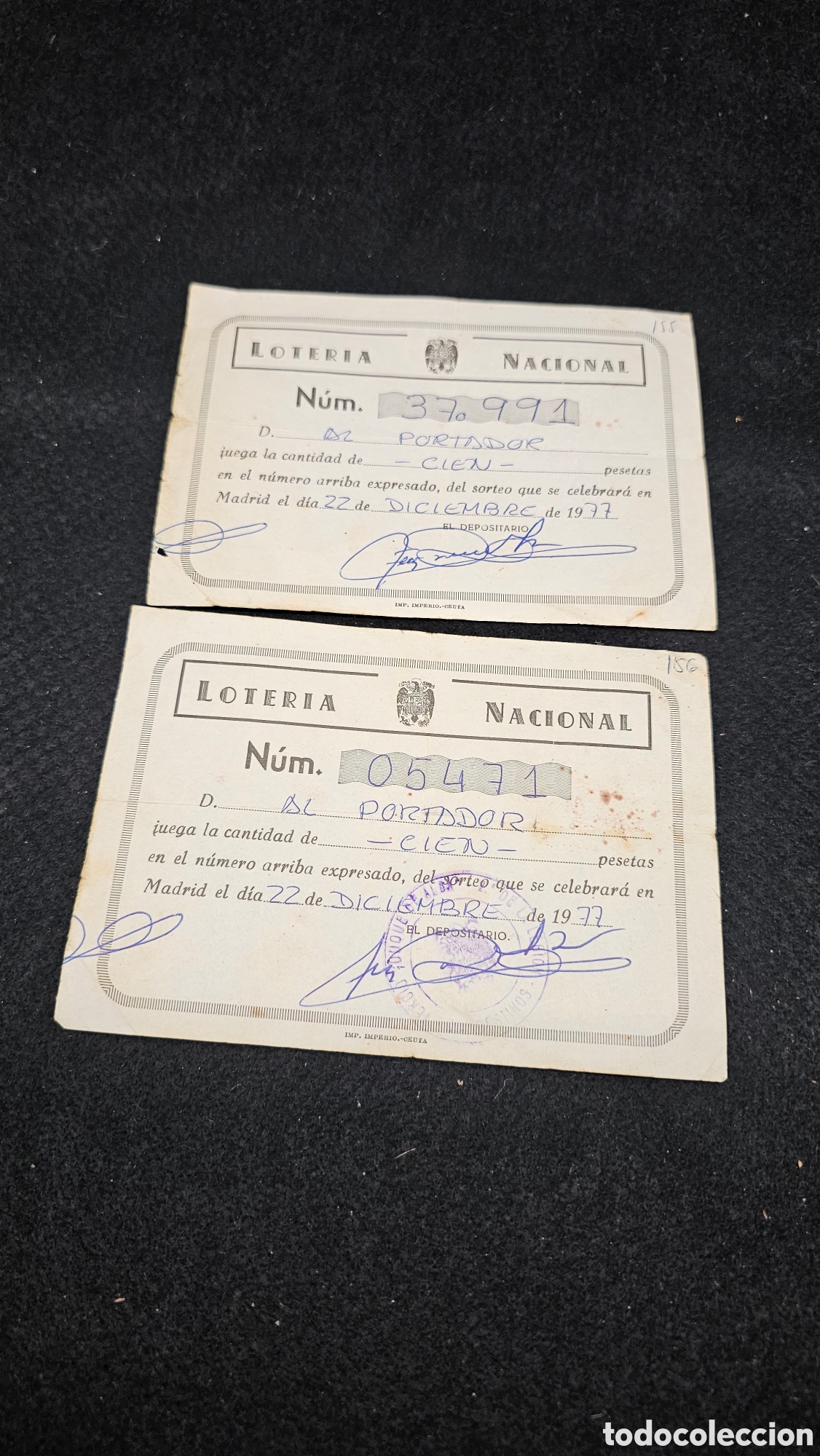 Nationale spanische Lotterie: 2 participaciones de loter&iacute;a 1977