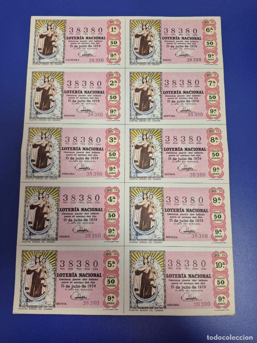 Loter&iacute;a nacional: LOTERIA NACIONAL SORTEO 20 DE 1970 BILLETE COMPLETO SERIE 9