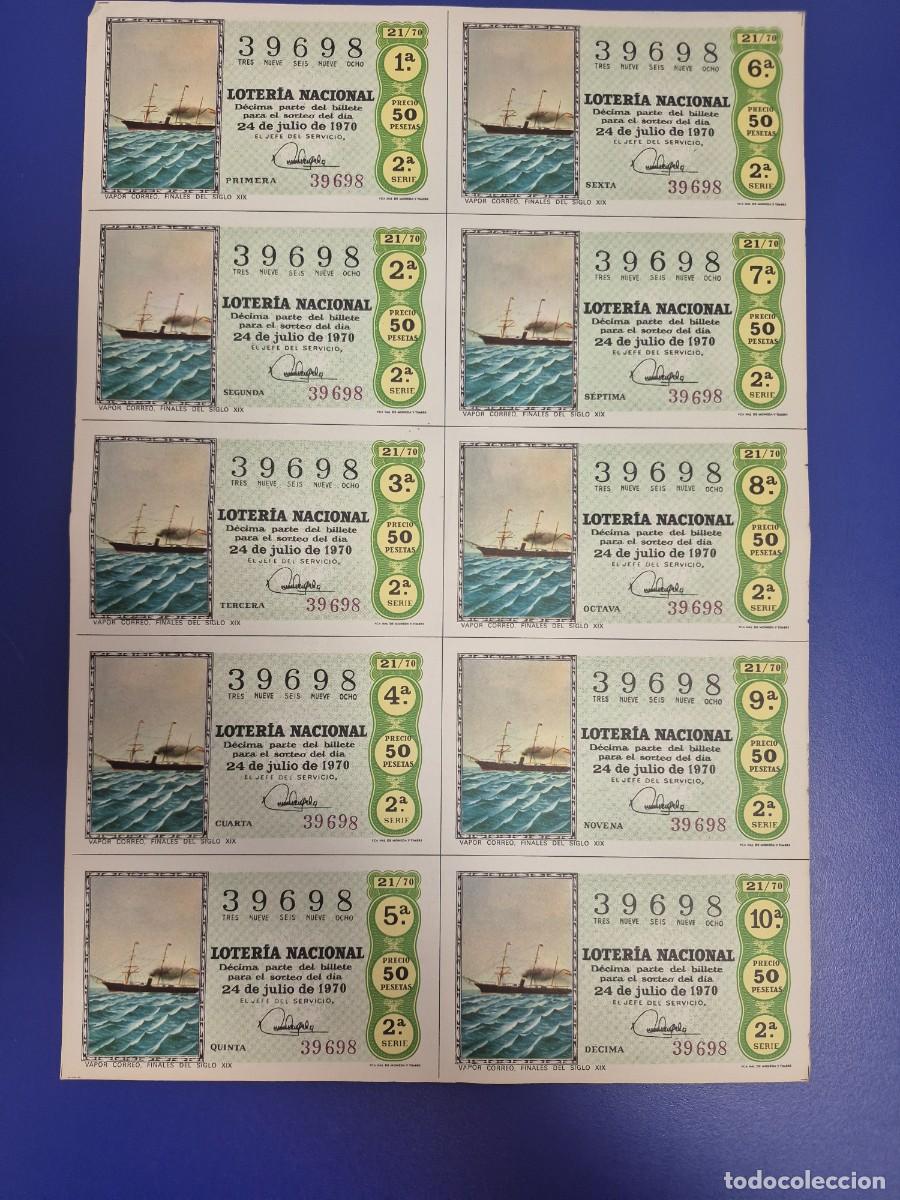 Lotteria Nationale Spagnola: LOTERIA NACIONAL SORTEO 21 DE 1970 BILLETE COMPLETO SERIE 2