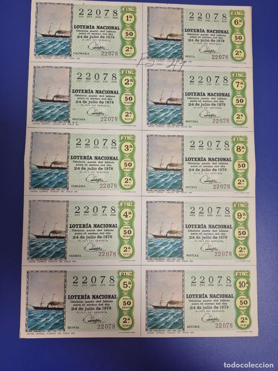 Lotteria Nationale Spagnola: LOTERIA NACIONAL SORTEO 21 DE 1970 BILLETE COMPLETO SERIE 2