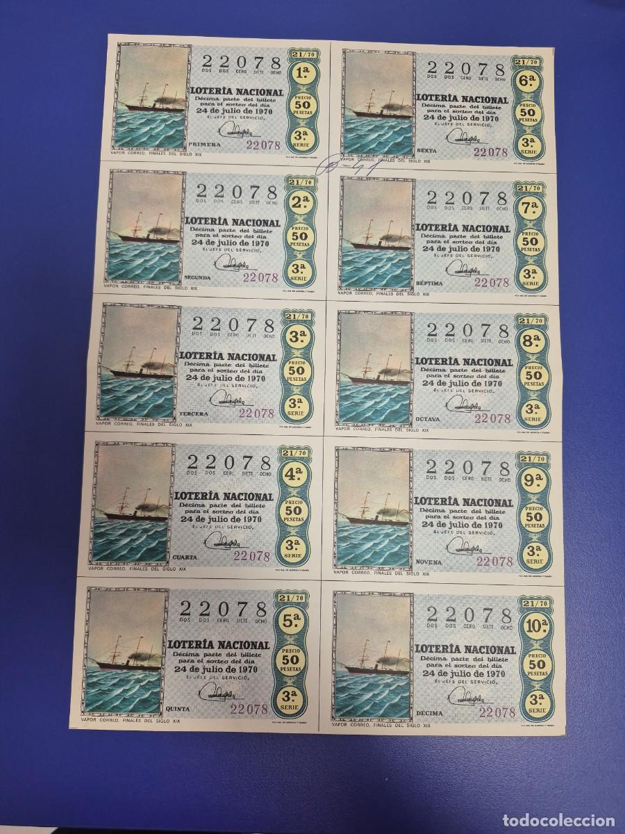 Lotteria Nationale Spagnola: LOTERIA NACIONAL SORTEO 21 DE 1970 BILLETE COMPLETO SERIE 3