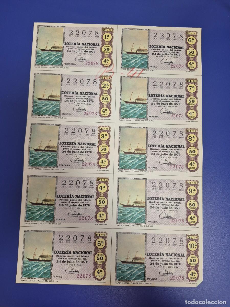 Lotteria Nationale Spagnola: LOTERIA NACIONAL SORTEO 21 DE 1970 BILLETE COMPLETO SERIE 4