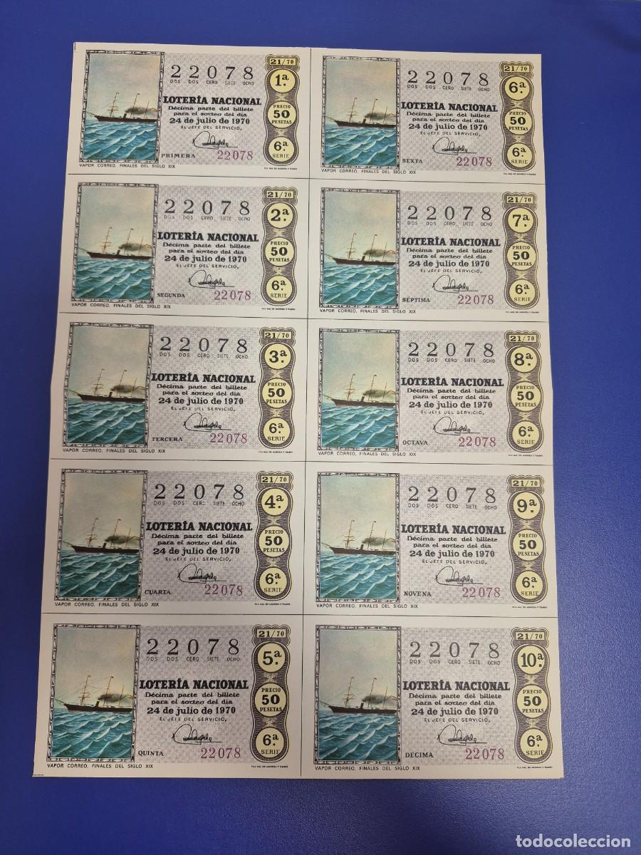 Lotteria Nationale Spagnola: LOTERIA NACIONAL SORTEO 21 DE 1970 BILLETE COMPLETO SERIE 6