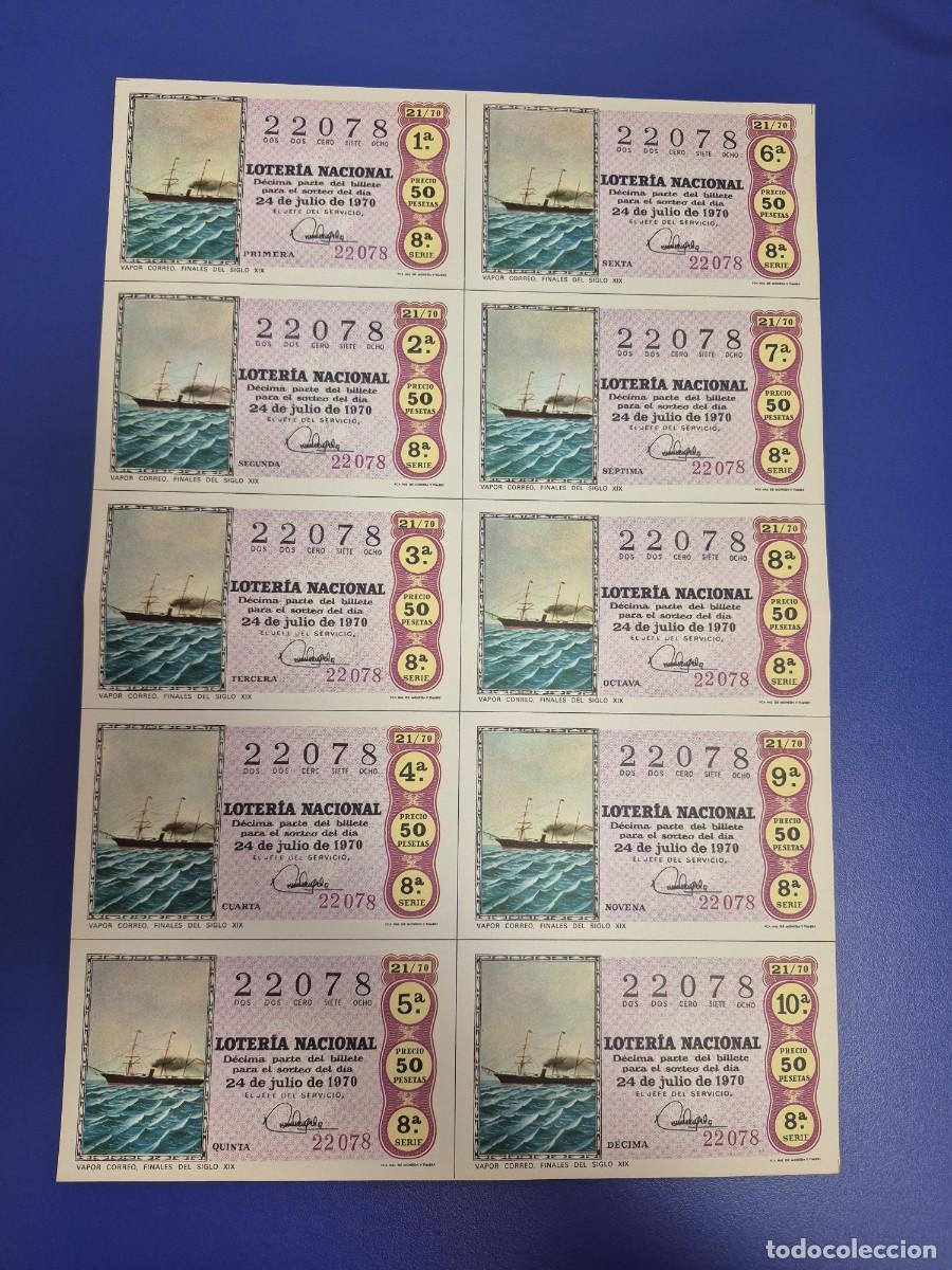 Lotteria Nationale Spagnola: LOTERIA NACIONAL SORTEO 21 DE 1970 BILLETE COMPLETO SERIE 8