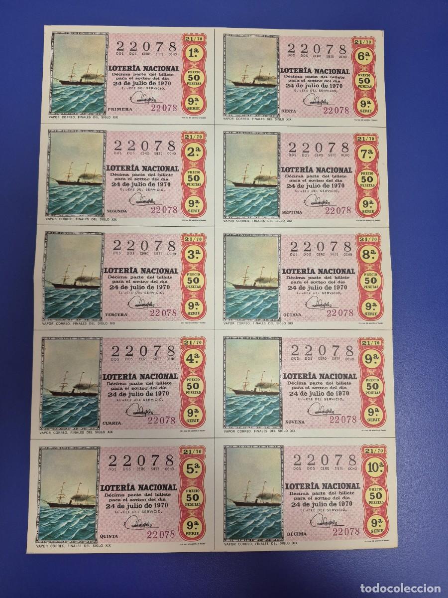 Lotteria Nationale Spagnola: LOTERIA NACIONAL SORTEO 21 DE 1970 BILLETE COMPLETO SERIE 9