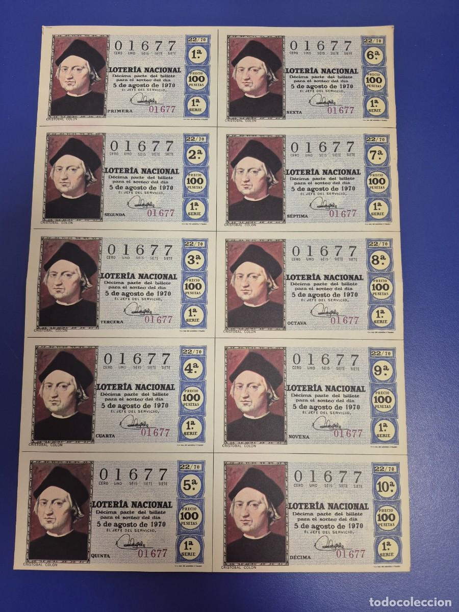 Lotteria Nationale Spagnola: LOTERIA NACIONAL SORTEO 22 DE 1970 BILLETE COMPLETO SERIE 6