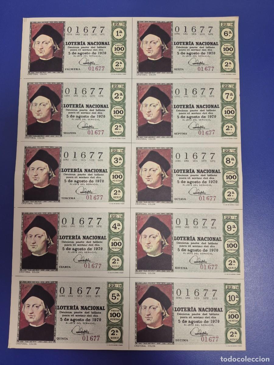 Lotteria Nationale Spagnola: LOTERIA NACIONAL SORTEO 22 DE 1970 BILLETE COMPLETO SERIE 2