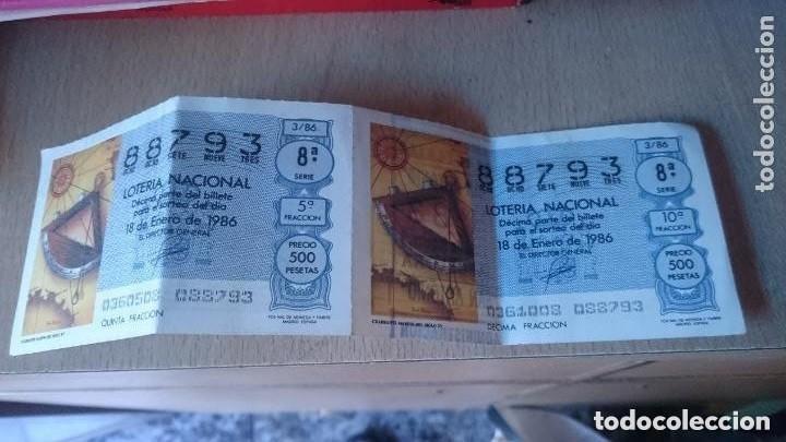 Lotteria Nationale Spagnola: lote 2 antiguos decimos loteria nacional 1986-numero 88793-sorteo 18 de enero de 1986-500 pesetas